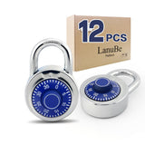 LanuBe Standard Dial Combination Lock, 2 inches. Wide, with Different Combinations, Blue Turnplate, Pack of 12; Lock for School,