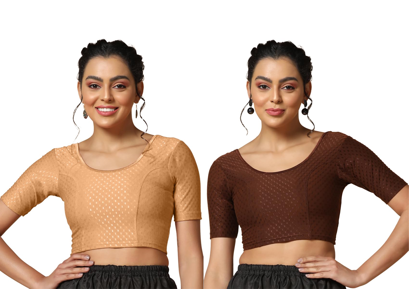 Toplot Cotton Blend Lycra Stretchable Readymade Blouses Pack Of 2 (Combo-5058-Cof-Crm-44),Coffee-Cream,44,B0CV5B6X7X