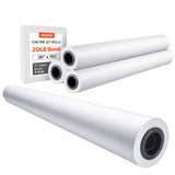 VEVOR Wide Format Paper, 36 in x 150 ft Plotter Paper, 4 Rolls CAD Bond Rolls with 2 in Core, 20 LB Bond Paper Rolls, Idea for C