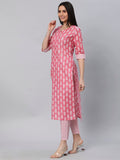 Anni Designer Women'S Cotton Blend Traditional Straight Printed Kurta And Pant Set (Danapa Pink_S_Pink_Small),Pink,S,Cotton Blend,Regular,Pants