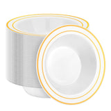 BestStar 100 Pack Disposable Soup Bowls with Gold Rim, 12oz Premium Heavy Duty Plastic Dinner Bowls for Party, Wedding and Holid