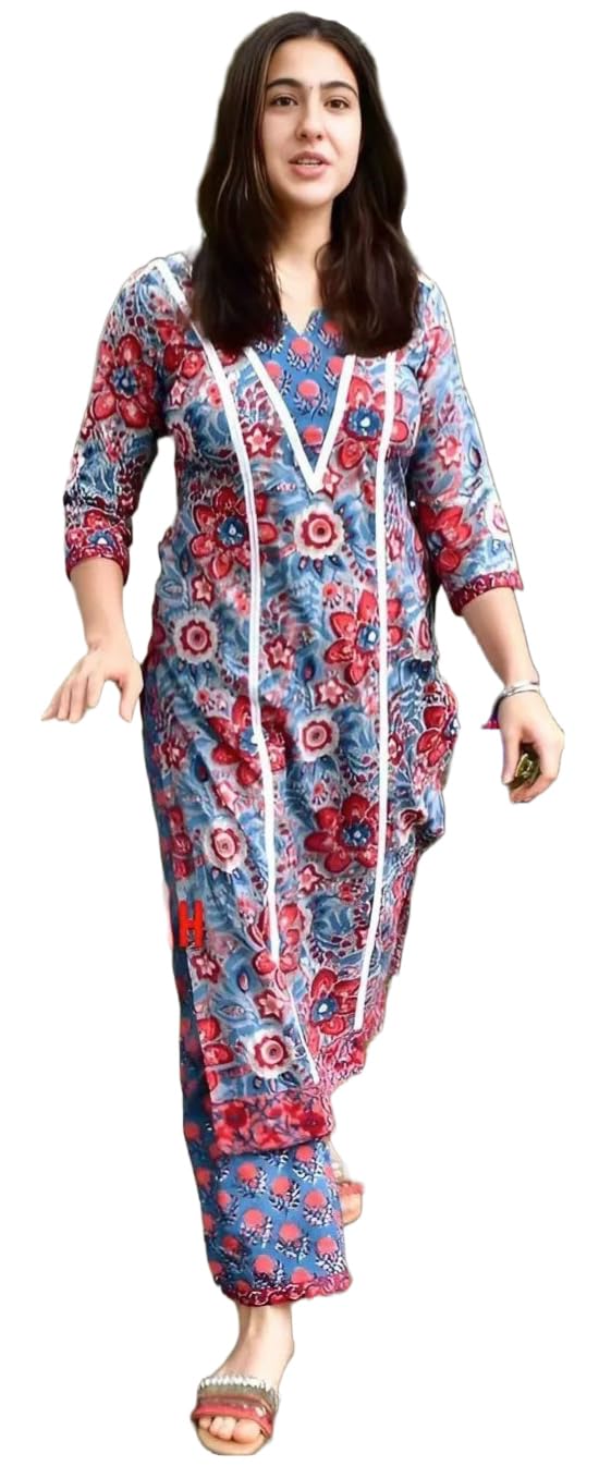 Anni Designer Women'S Cotton Blend Printed Straight Kurta With Pant (Kormake-Multi_Xxl_Multicolor_Xx-Large),Multicolour,2XL,,,