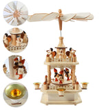 14 Inches Wooden Christmas Pyramid with 4 Candle Holders- Nativity Scene Set-Under The Christmas Tree -Christmas Table Top Decor