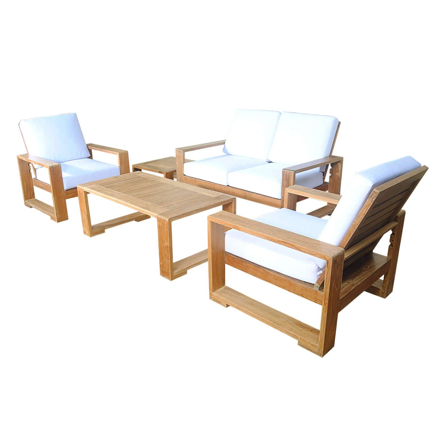 Anderson Teak Set-141 Capistrano 5-Piece Loveseat Collection Modern Deep Seating, Natural Teak Color, Unfinished