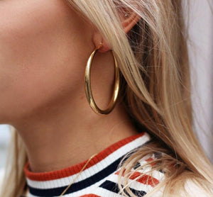 Doubnine Hoop Earrings for Women Golden Large Earrings Thick Round Chunky Fashion Jewelry 50 mm (golden)