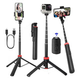 66 Tripod for iPhone & Camera, Portable Phone Tripod with Rechargeable Remote Control and Rotate Phone Stand, Selfie Stick for i