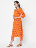 Gosriki Women'S Pure Cotton Flower Print Kurta With Palazzo (Orange Flower_L-Orange_Large),Orange,,B098NXTZWZ
