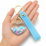 Wanna Party Heart Shaped Beads Keychain with Blue Wrist Strap, Cute Bag Charm Key Ring for Girls, Backpack Accessories, Birthday
