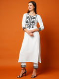 Anni Designer Women'S Cotton Blend Straight Embroidered Kurta With Pant (Dotd-White-Nk_M_White_Medium),White,M,Cotton Blend,Regular,