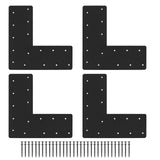 4 Pcs 13.2x 5L Shape Flat Bracket, Mending Plate with Black Powder-Coated Right Angle Brackets, Corner Bracket, L Shape Plate Fi