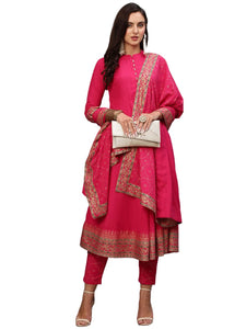 Gosriki Women'S Cotton Blend Solid Anarkali Kurta With Pant & Dupatta (Panchali-Rani-Gs_S_Pink_Small),Pink,,B0BSVD9LT2