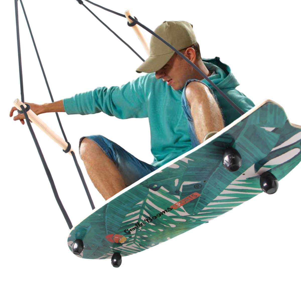 Gentle Booms Sports Skateboard Swing, 29.7 9.5 inch Large Stand Up Surf Swing with Adjustable Handle, Up to 660 Pounds Weight C