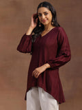 Libas Women'S Woven Design A-Line Kurtis (29132_Wine Wine Xl