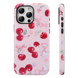 QLTYPRI Case for iPhone 16 Pro Max, Aesthetic Cute Pink Cherry Bow Phone Case for Girls Women, Protective Hybrid 2-Layer Hard Sh