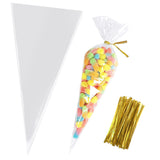 Morepack Cone Shaped Treat Bags, 5x10 Inches Clear Cone Shaped Cellophane Treat Bags, Triangle Plastic Bag for Popcorn Favor, Ca