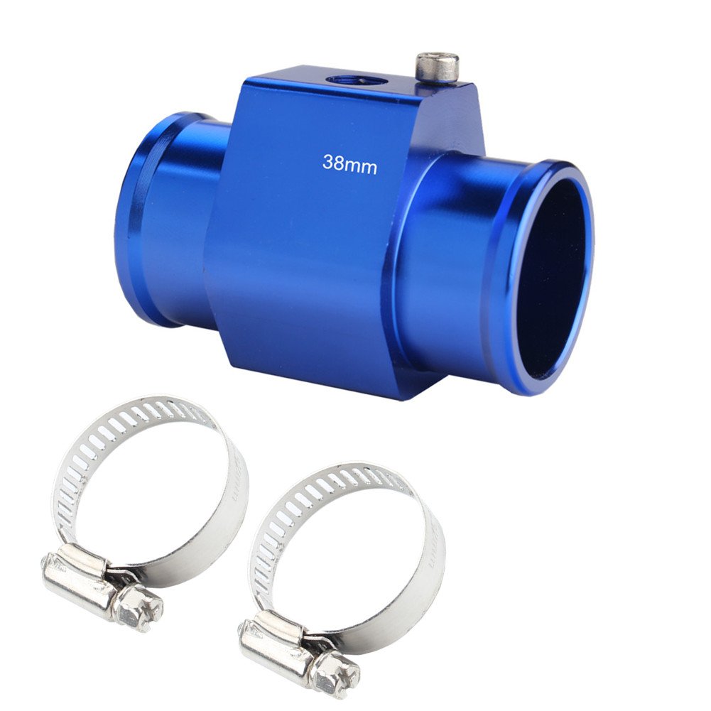 Dewhel Aluminum Blue Water Temp Meter Temperature Gauge Joint Pipe Radiator Sensor Adaptor Clamps 38mm