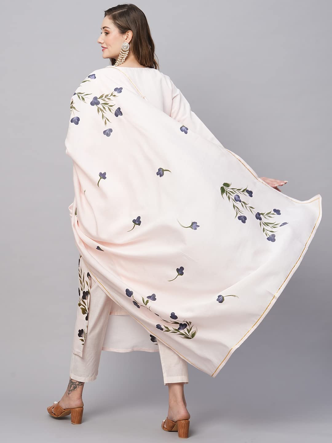 Anni Designer Women'S Cotton Blend Straight Printed Kurta With Pant & Dupatta (Brush-Peach-Tnw_5Xl_Peach_Xxxxx-Large),Peach,5XL,Cotton Blend,Regular,Dupatta