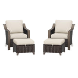 MeetLeisure Patio Metal Chairs with Ottomans Set of 2, Conversation Furniture Set - 2 Armchairs | 2 Wicker Ottomans, Removable C