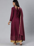 Anni Designer Women'S Rayon Gold-Toned Solid Kurta With Palazzos & Dupatta (Purple M),Purple,M,,,