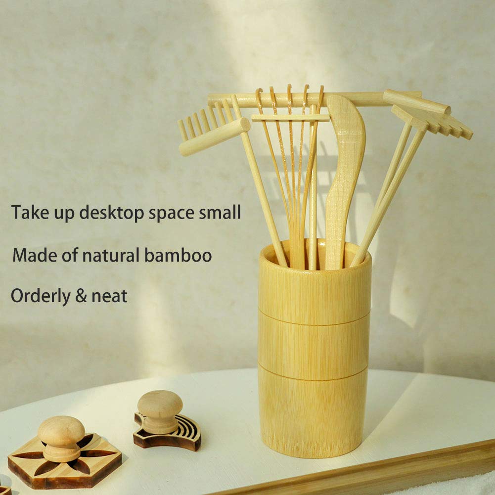 Zen Garden Rake Stamp Tools - Meditation Rock Sand Garden Accessories - Office Desktop Mini Zen Gifts For Man Women Bamboo Rakes