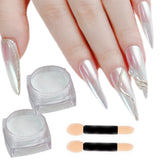 2 Pcs White Iridescent Nails Powder Aurora Chrome Powder for Nails,Mermaid Chrome Nail Pearl Powder Chameleon Chrome Nail Powder