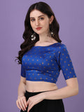 Oomph! Readymade Blouse For Women, Brocade, Blue, Boat Neck Royal Blue M