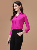 Wedani Women'S Casual 3/4 Sleeves Solid Shirt For Office Work (Small Pink),Pink,S,Polyester,A-Line,