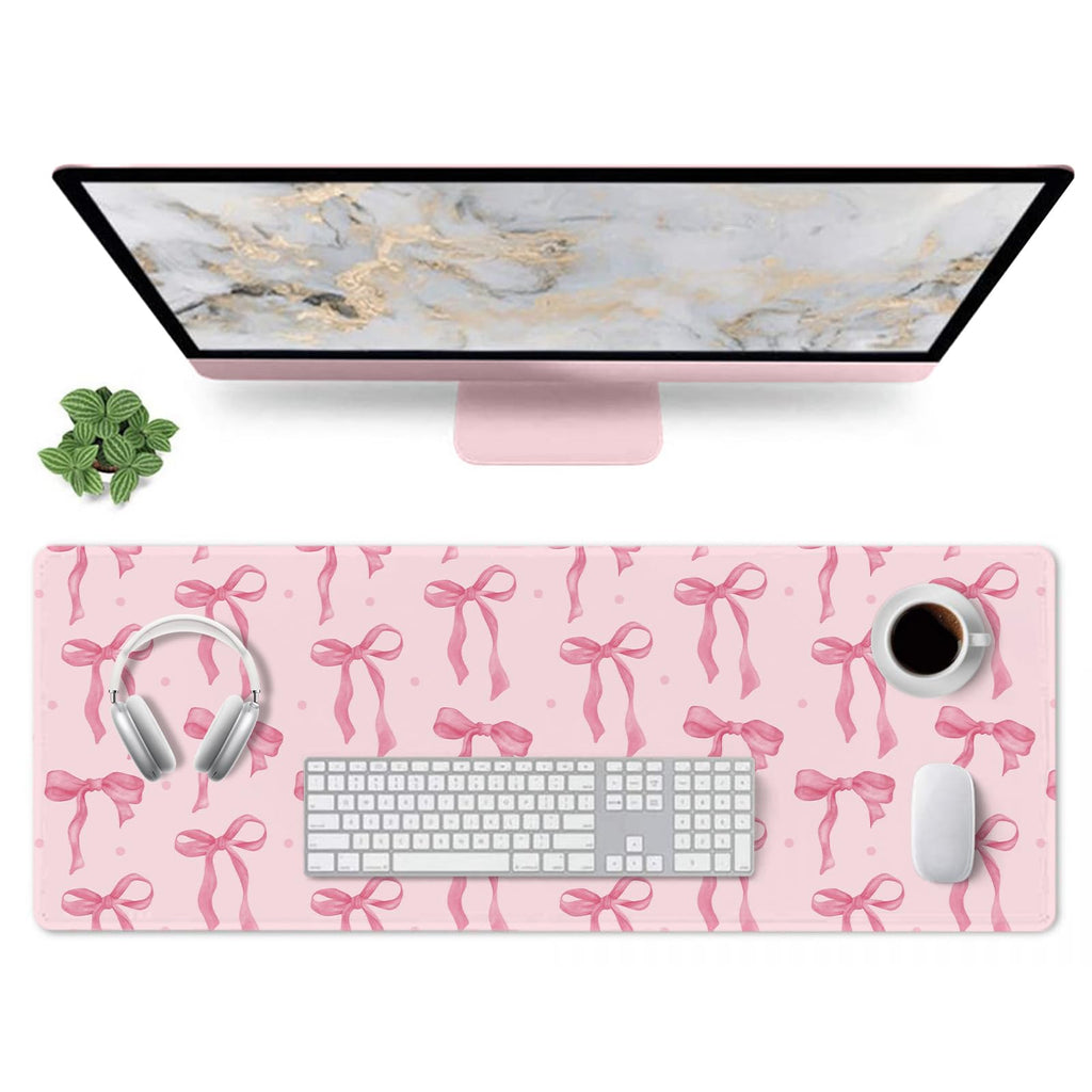 Pink Mat For Computer Pink Desk Mat, Pink Bow Keyboard And Mouse Pad Computer Mat, Non-Slip ...