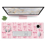 Pink Desk Mat, Pink Bow Keyboard and Mouse Pad Computer Mat, Non-Slip Rubber Base Extra Large Gaming Mouse Pad for Laptop, Cute 
