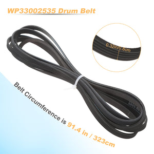 12001541 Dryer Drum Roller Kit, 306508 Drum Bearing Kit, WP6-3700340 Dryer Idler Pulley & WP33002535 Drum Belt, Replacement for