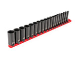 TEKTON 3/8 Inch Drive Deep 12-Point Impact Socket Set with Rail, 19-Piece (6-24 mm) | SID91115