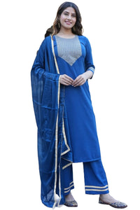 Anni Designer Women'S Ruby Cotton Straight Solid Kurta With Palazzo & Dupatta (Label Cerosin-Jan40_5Xl_Blue_Xxxxx-Large),Blue,5XL