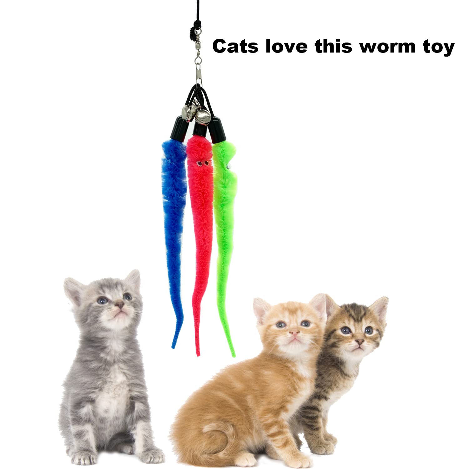 CATENESS Cat Worm Toy Refills, 20 Pieces Cat Wand Attachments Worms Toy for Indoor Cats (A)