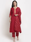 Anni Designer Women'S Cotton Kurta With Pant & Dupatta (Gouri Red X-Large),Red,XL,,,