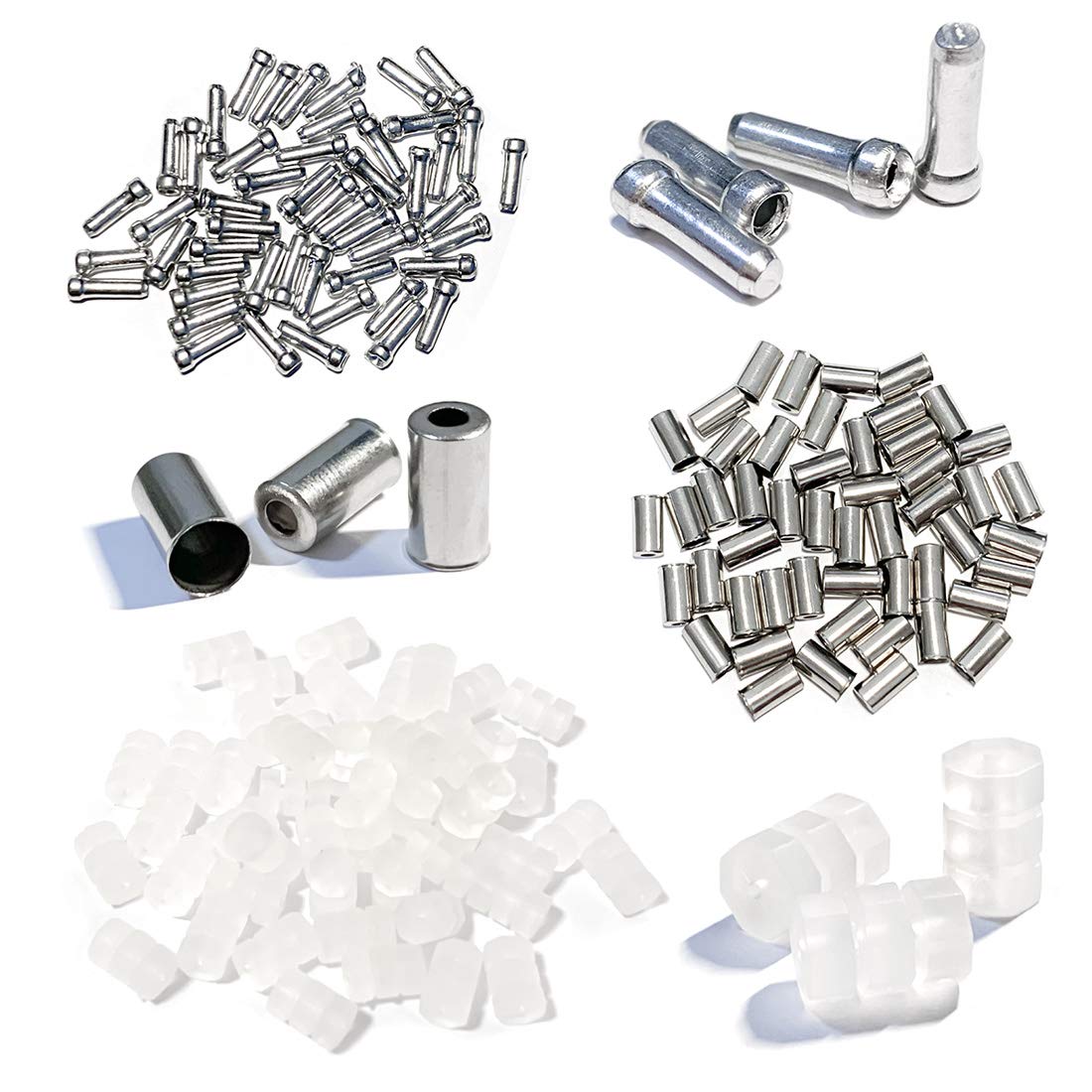 Farbetter 150pcs Bike Brake Cable End Caps, Cable End Tips, O-Ring, Bike Brake Cable Accessories 3 into 1 Sets, 50pcs Bike Cable