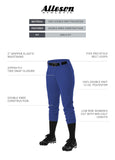 Alleson Athletic Girls Medium (23-25,, W) Athletic Fast Pitch Softball Belt Loop Pants, Royal