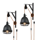 SEEBLEN Vintage Design Industrial Wheel Farmhouse Wall Mount Set of 2,Pulley Wall Pendant Lamp with 7-Foot Brown Plug and Switch