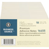 Business Source 16455 Adhesive Note Pads, Plain, 3Inch x5Inch , 100 Sht/PD, 18/PK Yellow