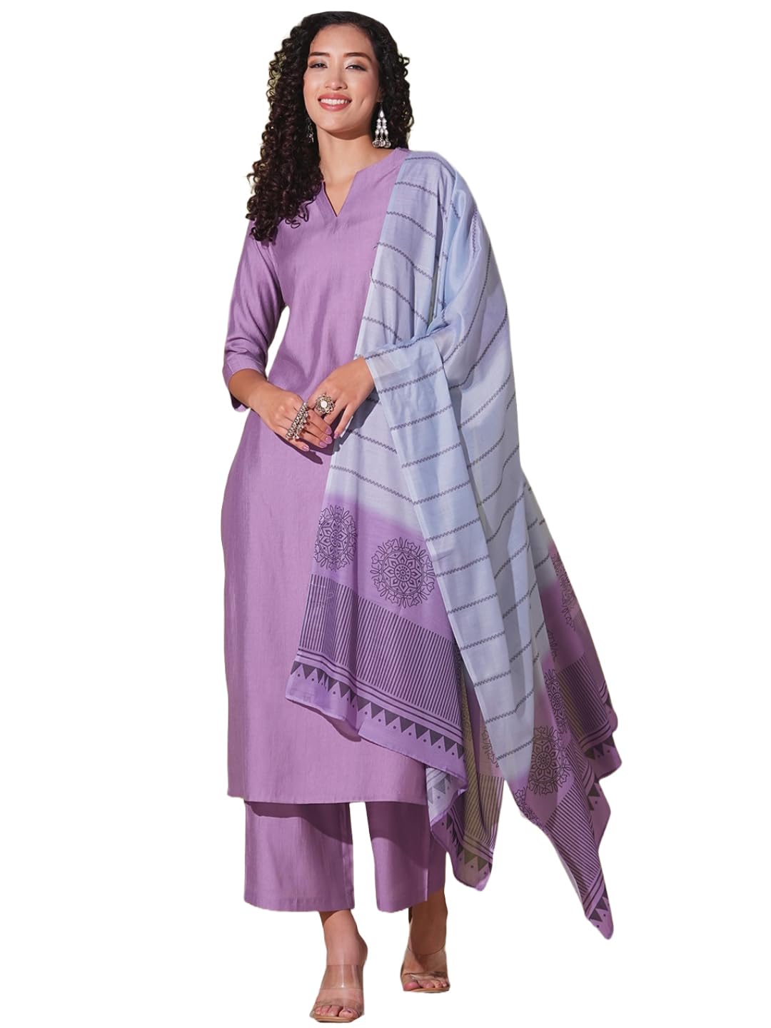 Anni Designer Women'S Rayon Viscose Solid Straight Kurta With Pant & Dupatta (Paradise Purple-Vks01_M_Purple_Medium),Purple,M,,,