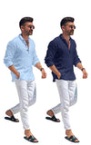 Bellstone Men'S Solid Regular Fit Dress Shirt (Kurta1600_Combo_Sky & Navy_M