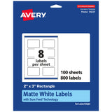 Avery Matte White Rectangle Labels with Sure Feed, 2 x 3, 800 Matte White Printable Labels