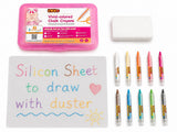 10 Twistable Chalk Crayons Color Kit with A3 Silicone Drawing Sheet & Duster | Non Toxic Dust Free Water Soluble Reusable Chalk