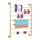 Yonynise Ribbon Storage Organizer,Wall Mounted Ribbon Holder Rack,7 Tier Large Capacity Metal Ribbon Storage for Craft Room,Flow