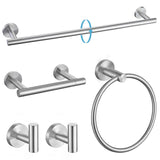 TURS Brushed Steel 5 Piece Bathroom Hardware Set, SUS304 Stainless Steel Bath Towel Bar Set, 24 Inch Bathroom Accessories Kit Wa