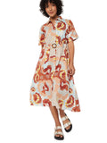 Max Women Floral Print Shirt Dress With Belt (Brown_L)