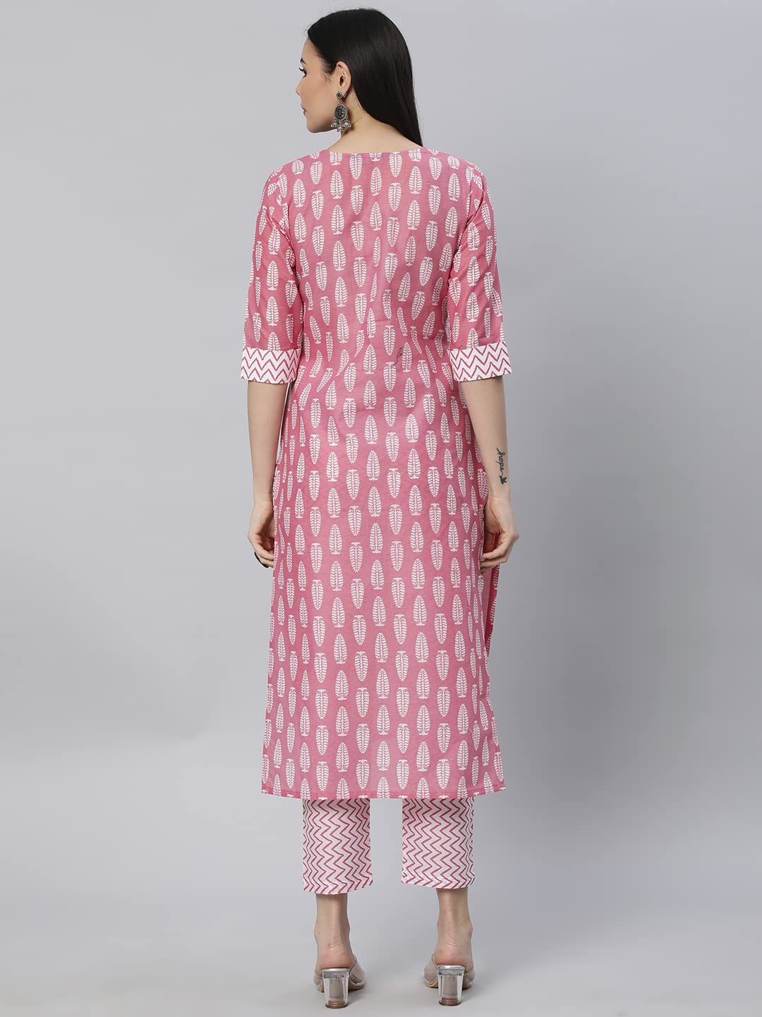 Anni Designer Women'S Cotton Blend Traditional Straight Printed Kurta And Pant Set (Danapa Pink_S_Pink_Small),Pink,S,Cotton Blend,Regular,Pants