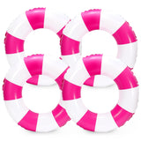 Whaline 4Pcs White Hot Pink Inflatable Swimming Float Toy Striped Swim Ring Fun Print Pool Lounger Tube for Teen Boy Girl Summer