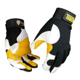 John Tillman Large Black, Pearl and Gold TrueFit Goatskin and Spandex Full Finger Mechanics Gloves with ElasticHook and Loop Cuf