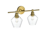 Living District Gene Industrial Mid-Century Modern 2 Light Entryway And Bathroom Wall Sconce In Black And Clear Glass