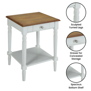Convenience Concepts French Country End Table 18 -Traditional Farmhouse Side Table with Storage Drawer and Shelf, Living Room,